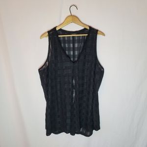 Plus size 2x sheer sleeveless gingham top black